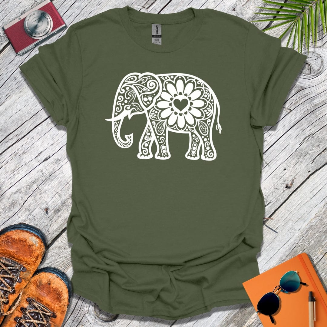 White Mandala Elephant T-Shirt
