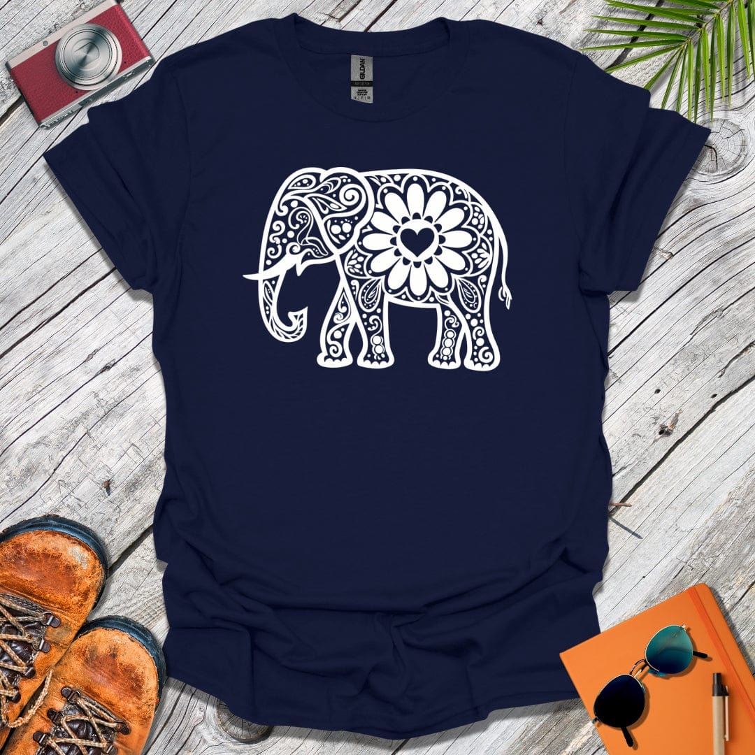 White Mandala Elephant T-Shirt