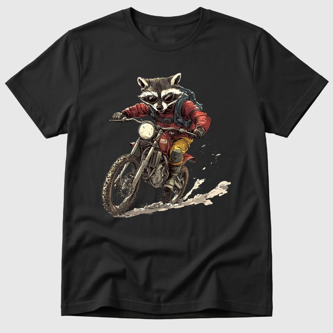 Black Dirt Bike Raccoon - Mosaic Rhino
