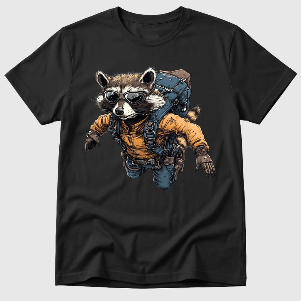 Black Freefalling Raccoon - Mosaic Rhino