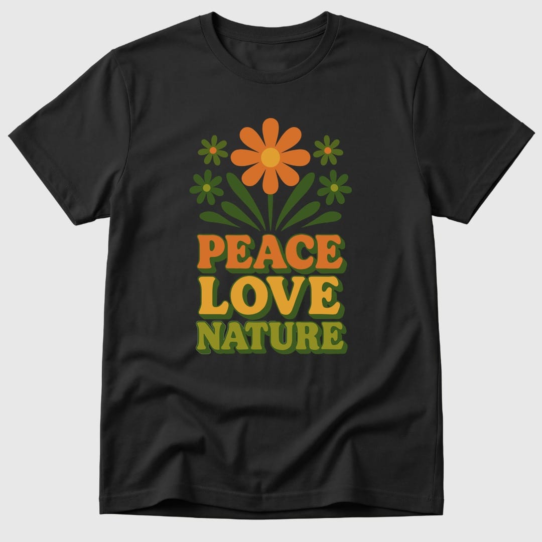 Black Retro Peace Love Nature - Mosaic Rhino