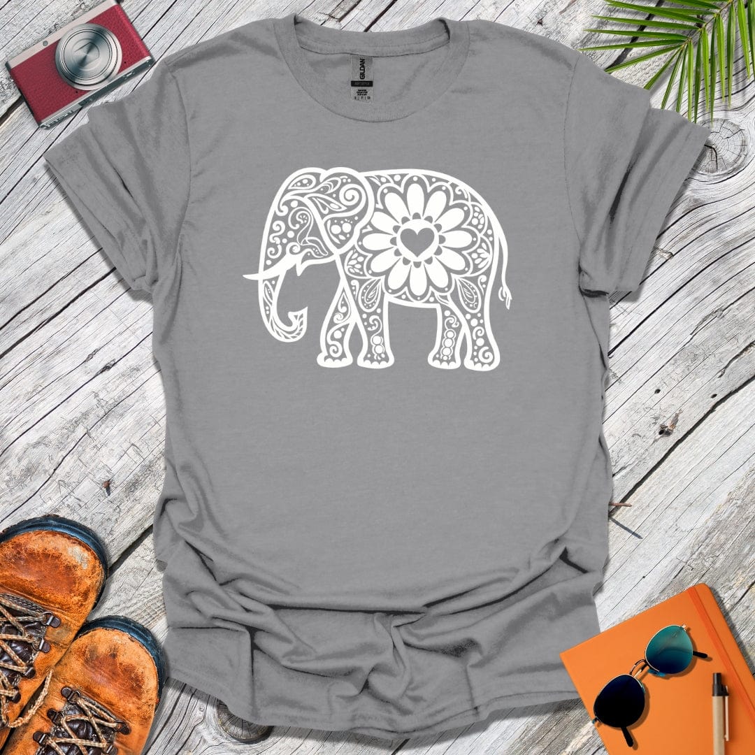 White Mandala Elephant T-Shirt
