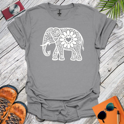 White Mandala Elephant T-Shirt
