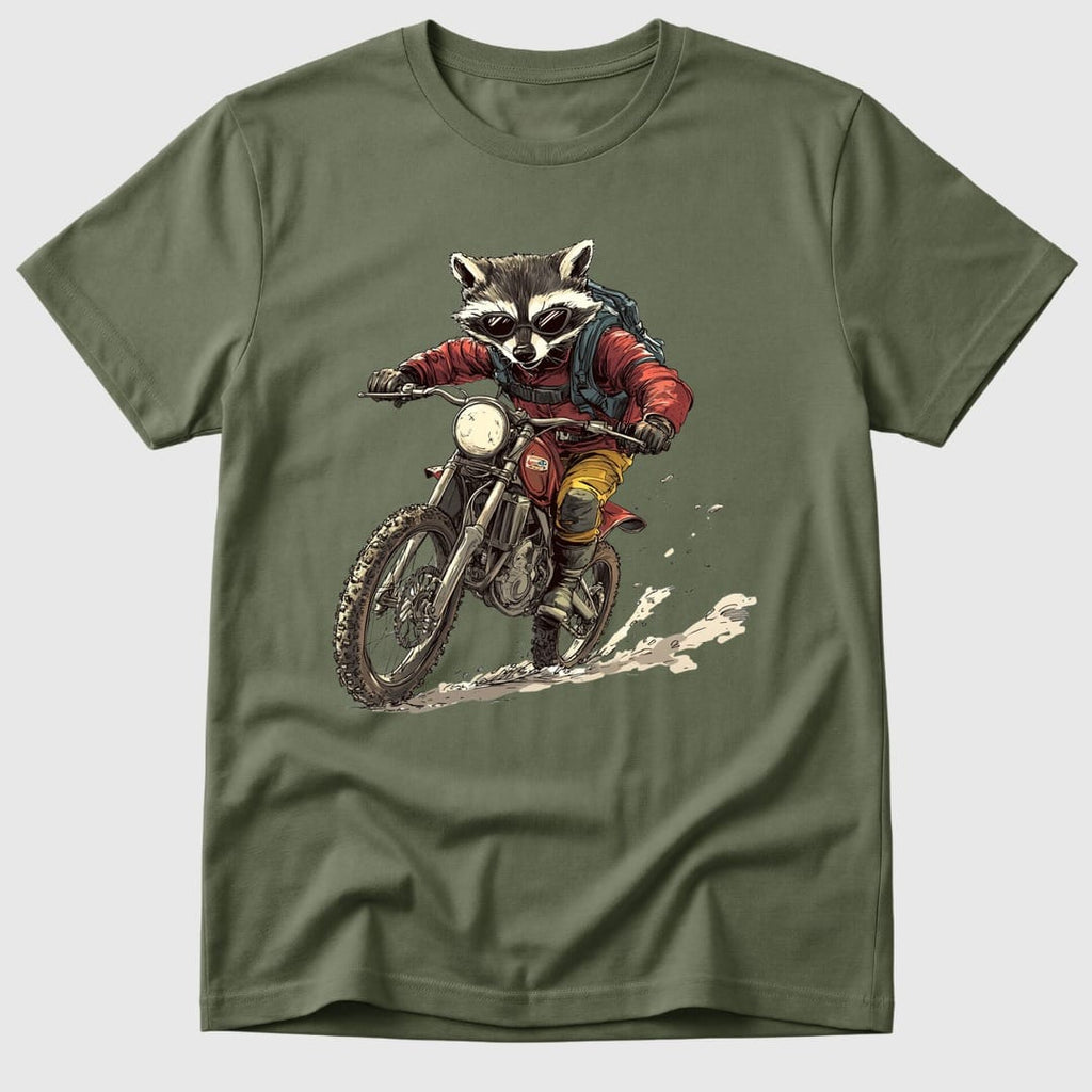 Military Green Dirt Bike Raccoon - Mosaic Rhino