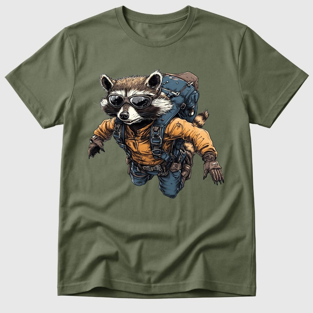Military Green Freefalling Raccoon - Mosaic Rhino