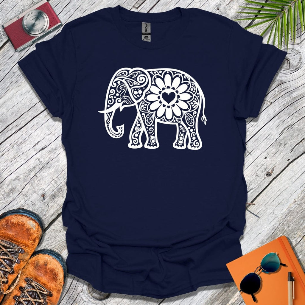 White Mandala Elephant T-Shirt