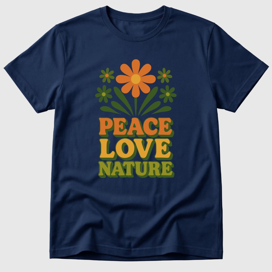 Navy Retro Peace Love Nature - Mosaic Rhino