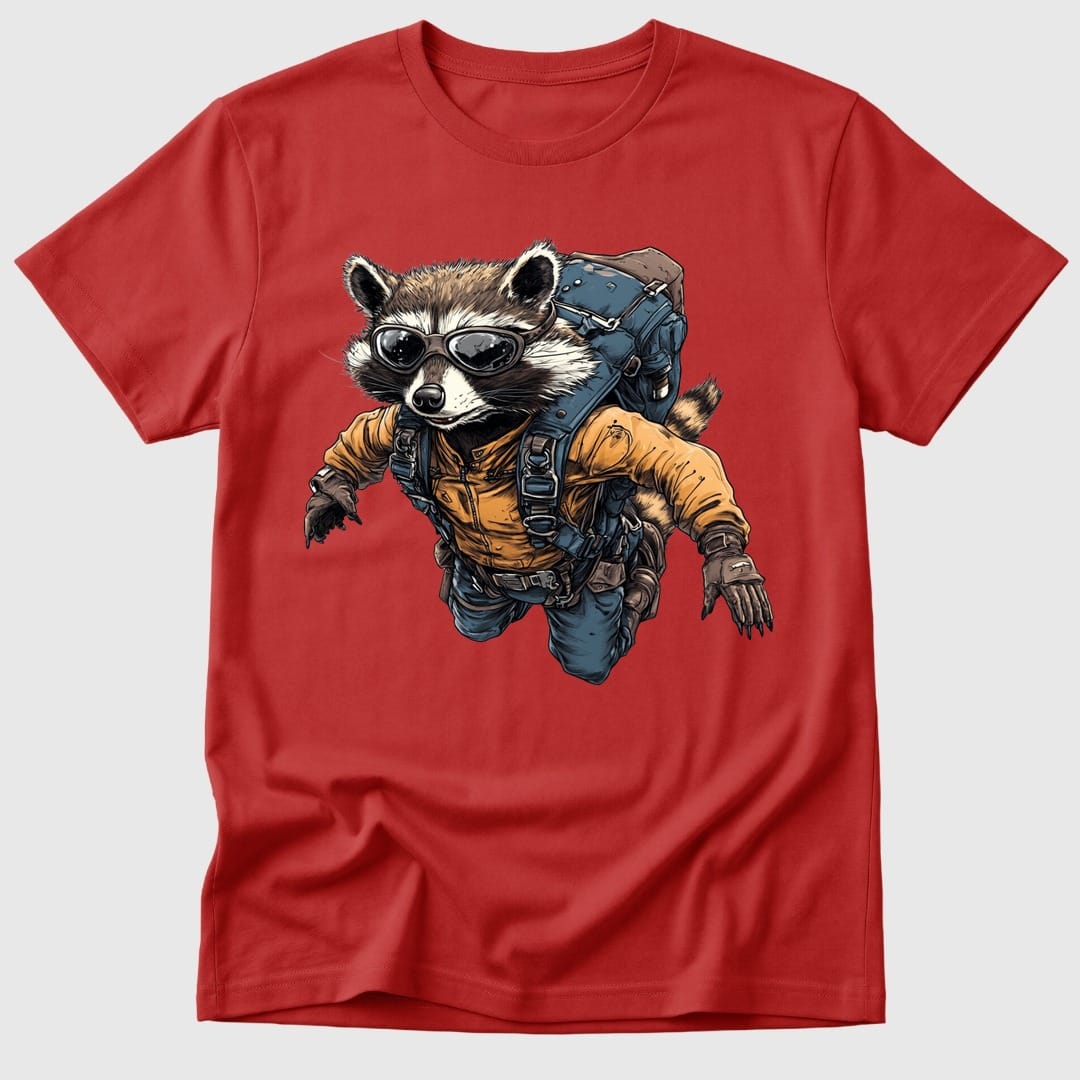 Red Freefalling Raccoon - Mosaic Rhino