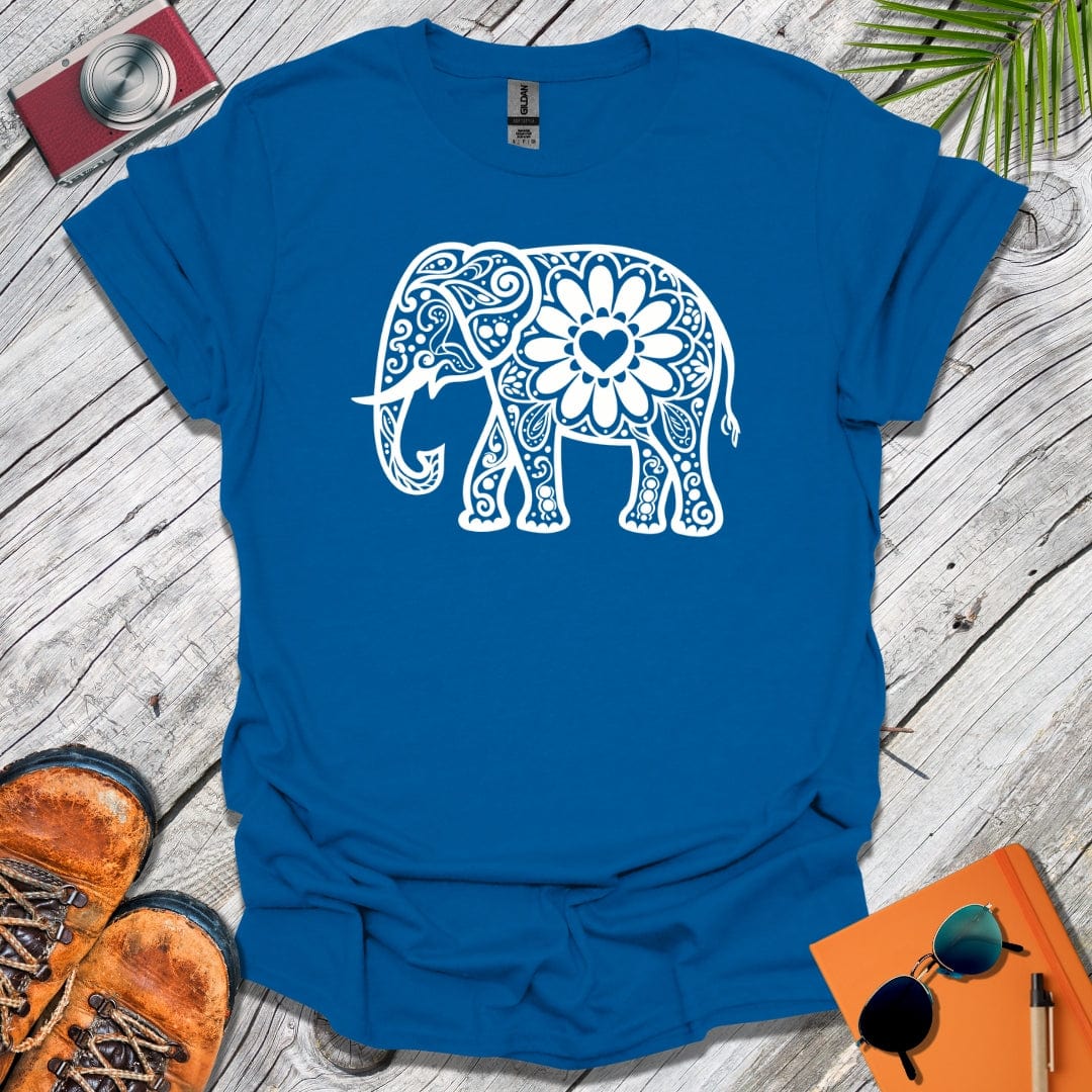 White Mandala Elephant T-Shirt