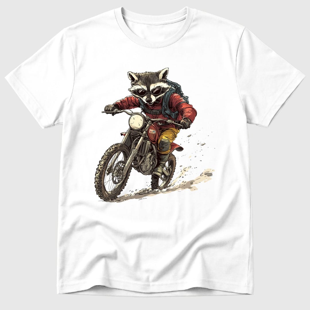 White Dirt Bike Raccoon - Mosaic Rhino